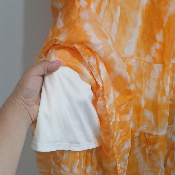 Simply Vera Vera Wang Orange and White Midi Sundress with Flutter Sleeves Nwt - Picture 8 of 12